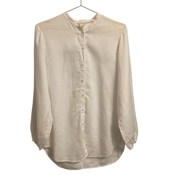 Boden White Round Neck Linen Button Down Long Sleeve Tunic Top Size 6 - Picture 1 of 8